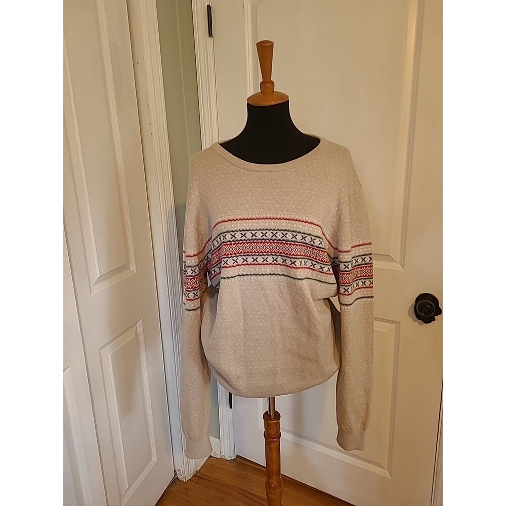Boca Classics Men's Large  Beige Sweater With Stripes  60% Cotton 40% Polyester